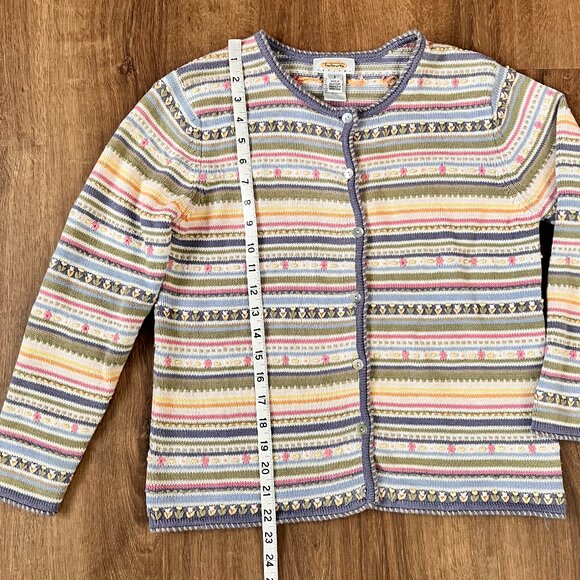 Vintage Talbots Spring Knitted Pastel Floral Cotton Cardigan Button Up Sz PS - Picture 9 of 12